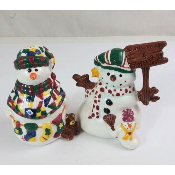 Vintage Winter By Leslie Beck JC Penny Christmas Snowmen Salt & Pepper Shakers - Picture 1 of 13